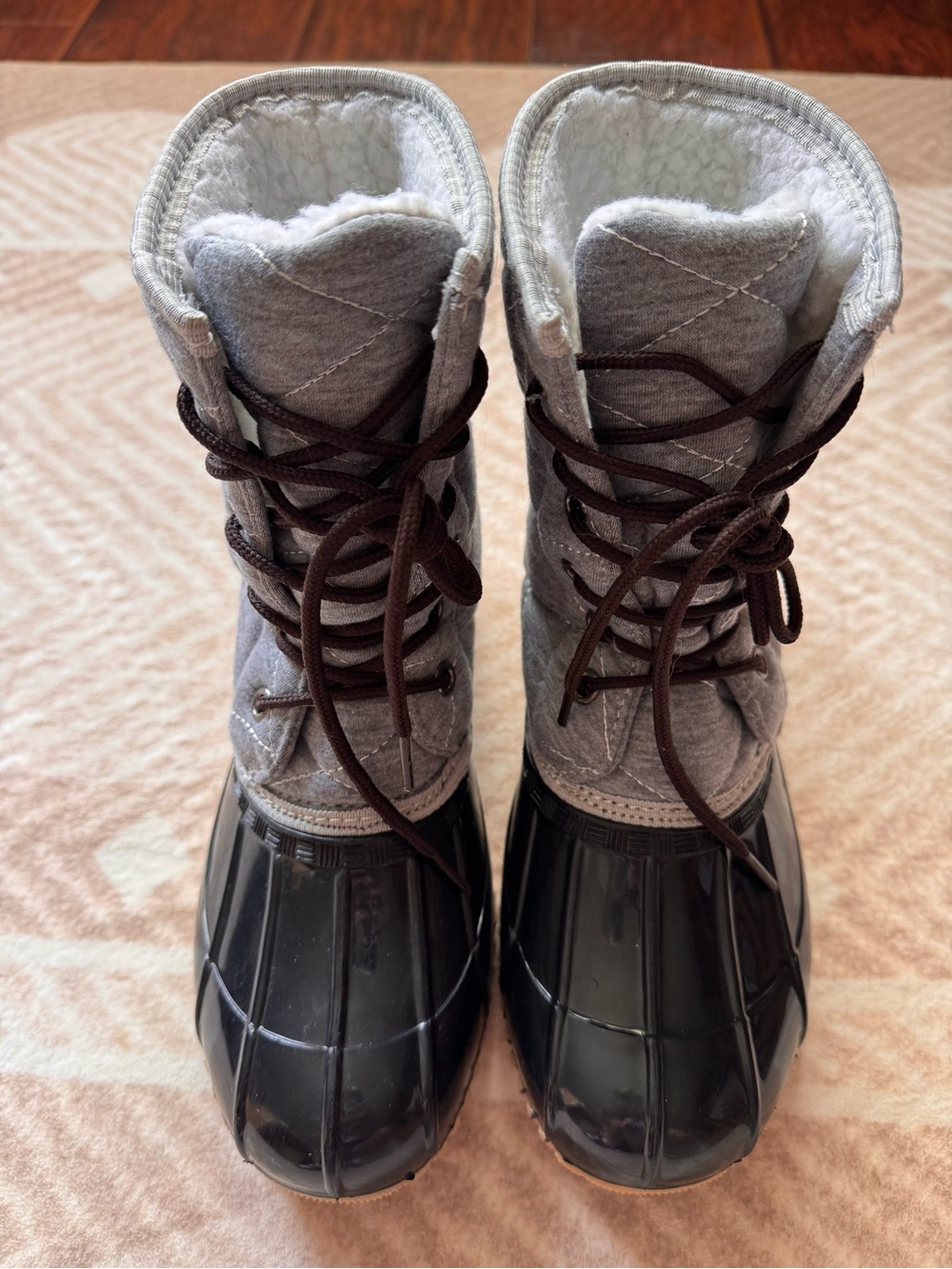 Olivia Miller Gray and Black Quilted Lace-Up Winter Boots